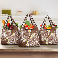 Plumeria With Brown Polynesian Tattoo Pattern Grocery Bag