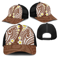 Plumeria With Brown Polynesian Tattoo Pattern Mesh Trucker Cap - Polynesian Pride