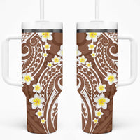 Plumeria With Brown Polynesian Tattoo Pattern Tumbler With Handle