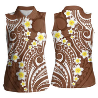 Plumeria With Brown Polynesian Tattoo Pattern Women Sleeveless Polo Shirt