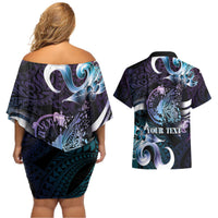 Personalised Polynesia Suicide Prevention Awareness Couples Matching Off Shoulder Short Dress and Hawaiian Shirt No Story Should End Too Soon