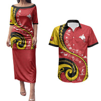 Papua New Guinea Independence Couples Matching Puletasi and Hawaiian Shirt Special Style Red Version LT05 Red - Polynesian Pride