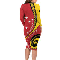 Papua New Guinea 50th Independence Anniversary Family Matching Long Sleeve Bodycon Dress and Hawaiian Shirt Special Style Red Version LT05 - Polynesian Pride