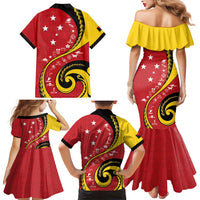 Papua New Guinea 50th Independence Anniversary Family Matching Mermaid Dress and Hawaiian Shirt Special Style Red Version LT05 - Polynesian Pride