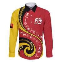 Papua New Guinea 50th Independence Anniversary Family Matching Off The Shoulder Long Sleeve Dress and Hawaiian Shirt Special Style Red Version LT05 Dad's Shirt - Long Sleeve Red - Polynesian Pride