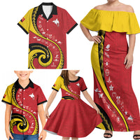 Papua New Guinea Independence Family Matching Off Shoulder Maxi Dress and Hawaiian Shirt Special Style Red Version LT05 - Polynesian Pride
