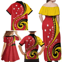 Papua New Guinea 50th Independence Anniversary Family Matching Off Shoulder Maxi Dress and Hawaiian Shirt Special Style Red Version LT05 - Polynesian Pride