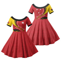 Papua New Guinea Independence Family Matching Off Shoulder Maxi Dress and Hawaiian Shirt Special Style Red Version LT05 Daughter's Dress Red - Polynesian Pride