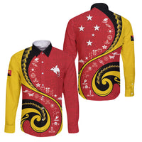 Papua New Guinea Independence Family Matching Off Shoulder Short Dress and Hawaiian Shirt Special Style Red Version LT05 Dad's Shirt - Long Sleeve Red - Polynesian Pride