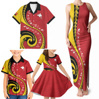 Papua New Guinea Independence Family Matching Tank Maxi Dress and Hawaiian Shirt Special Style Red Version LT05 - Polynesian Pride