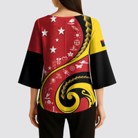 Papua New Guinea Independence Kimono Sleeve Blouse Special Style Red Version LT05 - Polynesian Pride