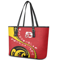 Papua New Guinea Independence Leather Tote Bag Special Style Red Version LT05 - Polynesian Pride