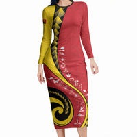 Papua New Guinea Independence Long Sleeve Bodycon Dress Special Style Red Version LT05 Long Dress Red - Polynesian Pride