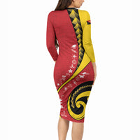 Papua New Guinea Independence Long Sleeve Bodycon Dress Special Style Red Version LT05 - Polynesian Pride