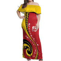 Papua New Guinea Independence Off Shoulder Maxi Dress Special Style Red Version LT05 Women Red - Polynesian Pride