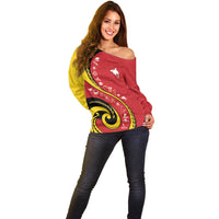 Papua New Guinea Independence Off Shoulder Sweater Special Style Red Version LT05 - Polynesian Pride