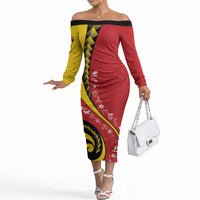 Papua New Guinea Independence Off The Shoulder Long Sleeve Dress Special Style Red Version LT05 Women Red - Polynesian Pride