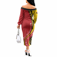 Papua New Guinea Independence Off The Shoulder Long Sleeve Dress Special Style Red Version LT05 - Polynesian Pride