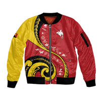 Papua New Guinea Independence Sleeve Zip Bomber Jacket Special Style Red Version LT05 Unisex Red - Polynesian Pride