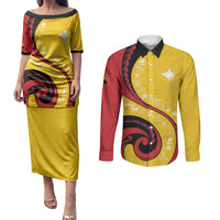 Papua New Guinea Independence Couples Matching Puletasi and Long Sleeve Button Shirt Special Style Yellow Version LT05 Yellow - Polynesian Pride