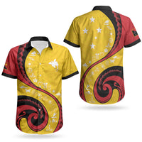 Papua New Guinea Independence Couples Matching Short Sleeve Bodycon Dress and Hawaiian Shirt Special Style Yellow Version LT05 - Polynesian Pride