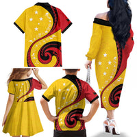 Papua New Guinea 50th Independence Anniversary Family Matching Off The Shoulder Long Sleeve Dress and Hawaiian Shirt Special Style Yellow Version LT05 - Polynesian Pride