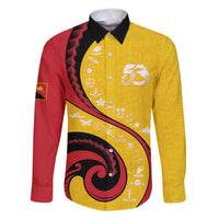 Papua New Guinea 50th Independence Anniversary Family Matching Off The Shoulder Long Sleeve Dress and Hawaiian Shirt Special Style Yellow Version LT05 Dad's Shirt - Long Sleeve Yellow - Polynesian Pride
