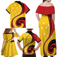 Papua New Guinea 50th Independence Anniversary Family Matching Off Shoulder Maxi Dress and Hawaiian Shirt Special Style Yellow Version LT05 - Polynesian Pride