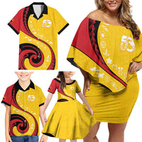 Papua New Guinea 50th Independence Anniversary Family Matching Off Shoulder Short Dress and Hawaiian Shirt Special Style Yellow Version LT05 - Polynesian Pride