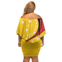 Papua New Guinea 50th Independence Anniversary Family Matching Off Shoulder Short Dress and Hawaiian Shirt Special Style Yellow Version LT05 - Polynesian Pride