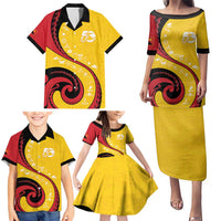Papua New Guinea 50th Independence Anniversary Family Matching Puletasi and Hawaiian Shirt Special Style Yellow Version LT05 - Polynesian Pride