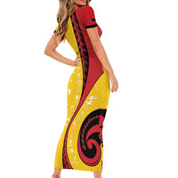 Papua New Guinea 50th Independence Anniversary Family Matching Short Sleeve Bodycon Dress and Hawaiian Shirt Special Style Yellow Version LT05 - Polynesian Pride