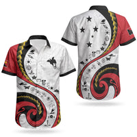 Papua New Guinea Independence Couples Matching Off The Shoulder Long Sleeve Dress and Hawaiian Shirt Special Style White Version LT05 - Polynesian Pride