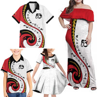 Papua New Guinea Independence Family Matching Off Shoulder Maxi Dress and Hawaiian Shirt Special Style White Version LT05 - Polynesian Pride