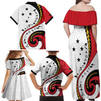 Papua New Guinea Independence Family Matching Off Shoulder Maxi Dress and Hawaiian Shirt Special Style White Version LT05 Mom's Dress White - Polynesian Pride