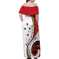 Papua New Guinea 50th Independence Anniversary Family Matching Off Shoulder Maxi Dress and Hawaiian Shirt Special Style White Version LT05 - Polynesian Pride