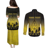 Personalised Palau Independence Day Couples Matching Puletasi and Long Sleeve Button Shirt Palauan Tattoo Pattern LT05 - Polynesian Pride