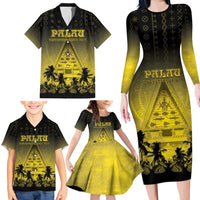 Personalised Palau Independence Day Family Matching Long Sleeve Bodycon Dress and Hawaiian Shirt Palauan Tattoo Pattern LT05 - Polynesian Pride
