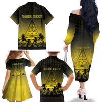 Personalised Palau Independence Day Family Matching Off The Shoulder Long Sleeve Dress and Hawaiian Shirt Palauan Tattoo Pattern LT05 - Polynesian Pride