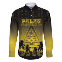 Personalised Palau Independence Day Family Matching Off The Shoulder Long Sleeve Dress and Hawaiian Shirt Palauan Tattoo Pattern LT05 Dad's Shirt - Long Sleeve Black - Polynesian Pride