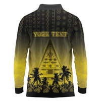 Personalised Palau Independence Day Long Sleeve Polo Shirt Palauan Tattoo Pattern LT05 - Polynesian Pride
