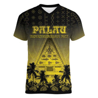 Personalised Palau Independence Day Women V-Neck T-Shirt Palauan Tattoo Pattern LT05 Female Black - Polynesian Pride