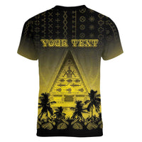 Personalised Palau Independence Day Women V-Neck T-Shirt Palauan Tattoo Pattern LT05 - Polynesian Pride