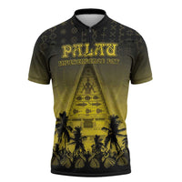 Personalised Palau Independence Day Zipper Polo Shirt Palauan Tattoo Pattern - Polynesian Pride