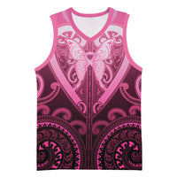 Aotearoa Breast Cancer Basketball Jersey Maori Tribal Pattern LT05 Unisex Pink - Polynesian Pride
