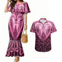 Aotearoa Breast Cancer Couples Matching Mermaid Dress and Hawaiian Shirt Maori Tribal Pattern LT05 Pink - Polynesian Pride