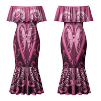 Aotearoa Breast Cancer Couples Matching Mermaid Dress and Long Sleeve Button Shirt Maori Tribal Pattern LT05 - Polynesian Pride