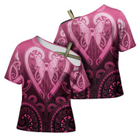 Aotearoa Breast Cancer Cross Shoulder Shirt Maori Tribal Pattern LT05 - Polynesian Pride