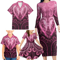 Aotearoa Breast Cancer Family Matching Long Sleeve Bodycon Dress and Hawaiian Shirt Maori Tribal Pattern LT05 - Polynesian Pride