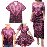 Aotearoa Breast Cancer Family Matching Puletasi and Hawaiian Shirt Maori Tribal Pattern LT05 - Polynesian Pride